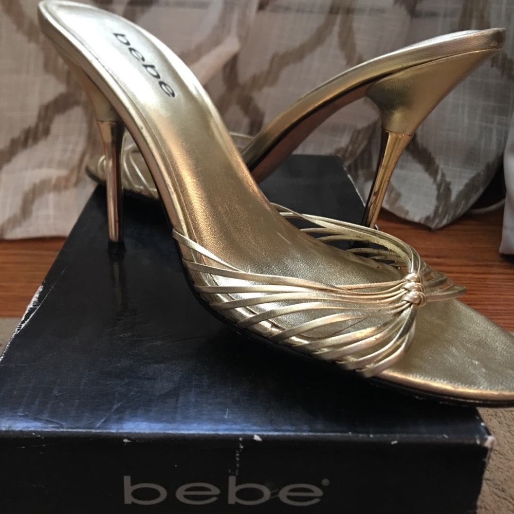 Bebe gold metallic leather heels